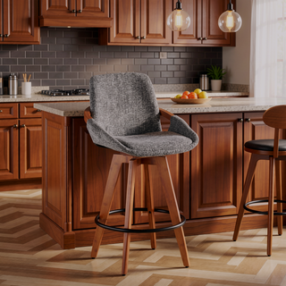 Sunvega Mid-Century Modern Cosmo Counter Stool with Walnut Wood and Fabric Upholstery