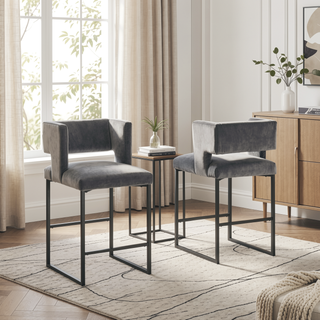 Sunvega Modern Velvet Upholstered Counter Stool Set of 2 with Gold Metal Legs