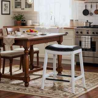 Sunvega Natural Finish Saddle Leather Seat Counter Stool with Footrest and Nail Head Trim