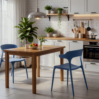 Sunvega Stackable Plastic Chairs Set of 4 in Blue and White with Reinforced Feet