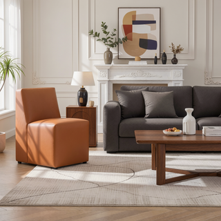 Sunvega Modern Dining Chair in Saddle Brown Faux Leather Fully Assembled