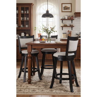 Sunvega Contemporary Black Frame Fabric Upholstery Swivel Pub Stools with Footrest
