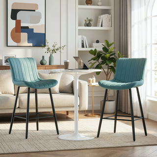 Sunvega Modern Faux Leather Counter Stool Set of 2 with PU Upholstery for Kitchen