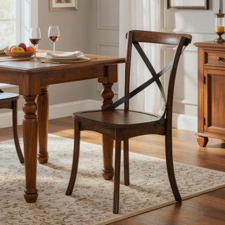 Sunvega Dark Oak Finish Wooden Dining Side Chairs Set of 2 with X-Back Design