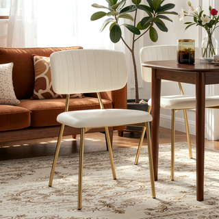 Sunvega Gold Metal Frame and Cream Velvet Upholstered Bouton Chair Set of 2