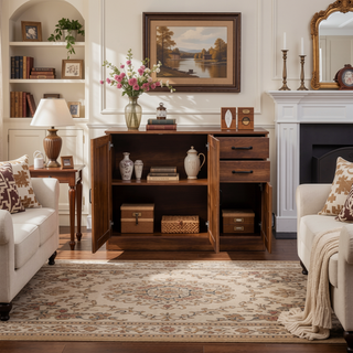 Sunvega Modern Oak Wood Buffet Sideboard with 2 Doors and 2 Drawers