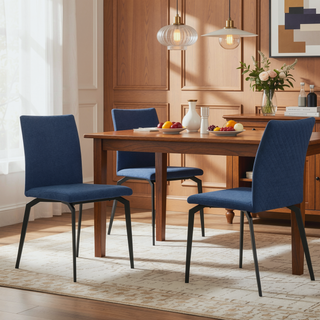 Sunvega Minimalist Blue Fabric and Metal Dining Room Chairs with Padded Seat - Set of 2