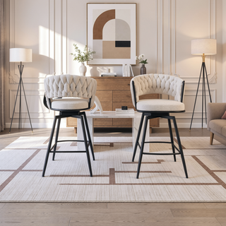 Sunvega Linen Woven Upholstered Bar Chair with 360 Swivel Back and Footrest