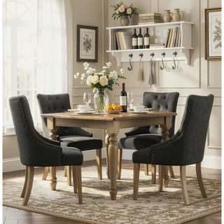 Sunvega Button Tufted Solid Wood Wingback Chairs with Gold Nail Heads Set of 2