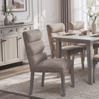 Sunvega Ash Velvet Upholstered Side Chair Set of 2 with Plump Foam Back and Gray Wood Legs