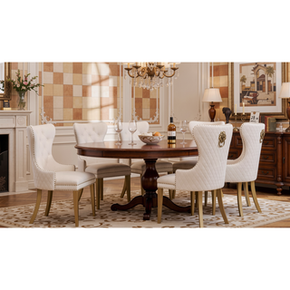 Sunvega Gold Velvet Upholstered Dining Chair with Lion Head Accent and Quilted Back