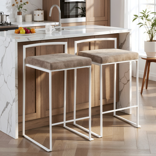 Sunvega Contemporary Stackable Counter Stool with Upholstered Padded Seat in White and Brown