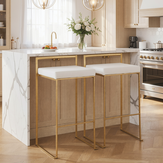 Sunvega Gold and White Velvet Upholstered Stackable Barstool Set of 2