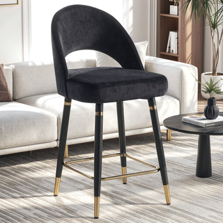 Sunvega Black Open Back Counter Height Stools with Gold Accents for Bar Seating