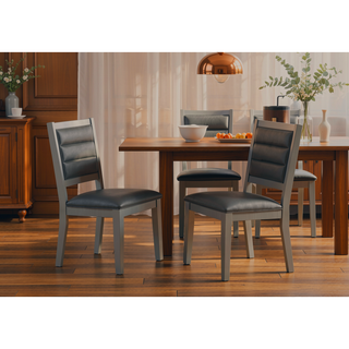 Sunvega Silver Finish Faux Leather Upholstered Dining Chairs with Tufted Back Cushion