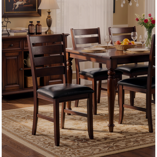 Sunvega Black PU Leather Upholstered Dining Chairs with Cherry Finish Wooden Frame