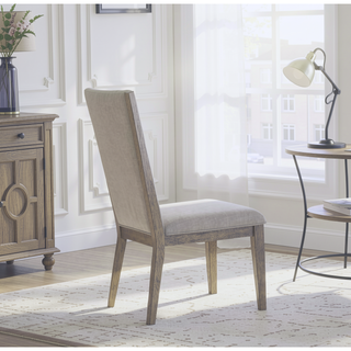 Sunvega Fabric Upholstered Side Chair with Wooden Backrest and Gray Oak Finish