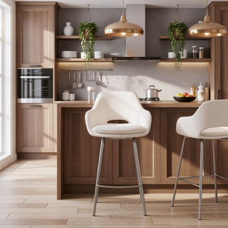 Sunvega White Faux Leather and Brushed Stainless Steel Swivel Bar Stool