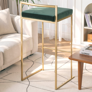 Sunvega Gold and Green Velvet Upholstered Stackable Barstool Set of 2