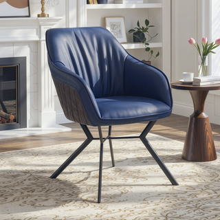 Sunvega Blue and Gunmetal Upholstered Dining Chairs with Sloped Armrests and Slim Angled Legs