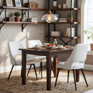 Sunvega Modern White Leatherette Upholstered Dining Chair with Steel Frame