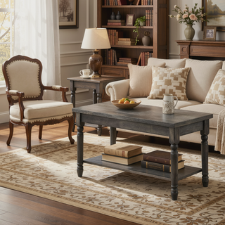 Sunvega Weathered Grey Farmhouse Dining Bench with Turned Legs for Comfortable Seating