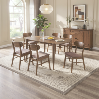 Sunvega Walnut Brown Dining Side Chairs Set of 2 with Curved Backrests and Padded Cushions