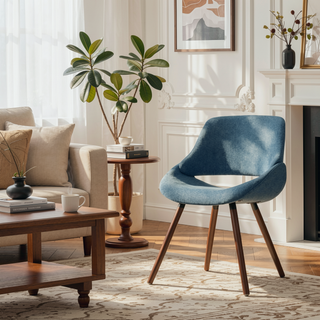 Sunvega Mid Century Modern Bentwood Dining Chair with Denim Blue Upholstery