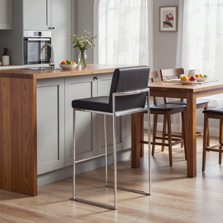Sunvega Contemporary High Back Barstool with Padded Seat and Backrest in Black Faux Leather
