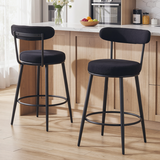 Sunvega Ergonomic High Back Bar Chairs with White Fabric Cushions and 35.5 Inch Total Height