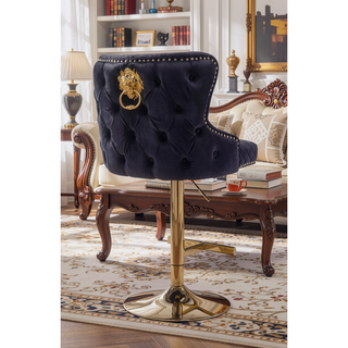 Sunvega Velvet Bar Chair Stool with Diamond Lattice Back and Golden Lion Head Pull Ring