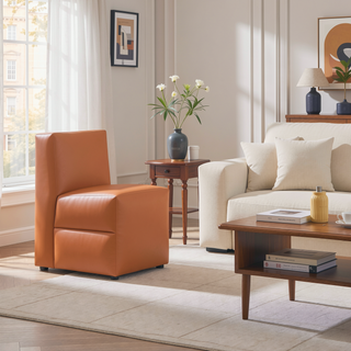 Sunvega Modern Dining Chair in Saddle Brown Faux Leather Fully Assembled