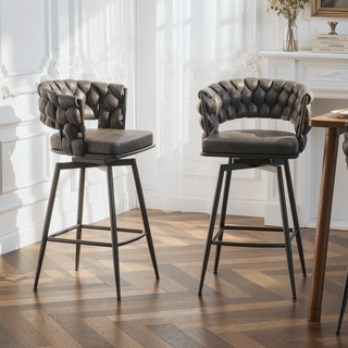 Sunvega Technical Leather Woven Swivel Bar Stools Set of 2 with Back and Footrest