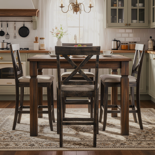 Sunvega Counter Height Dining Table with Storage Shelf in Weathered Gray Finish