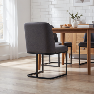 Sunvega Modern Upholstered Faux Leather Dining Chair with Black Metal Base