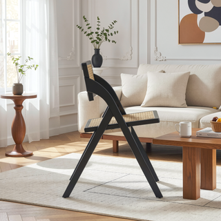 Sunvega Modern Industry Chic Cane Folding Dining Chair Set of 2 for Dining Room
