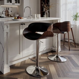 Sunvega Adjustable Swivel Bar Stool with Black Vegan Faux Leather Upholstery