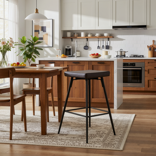 Sunvega Contemporary Fixed Height Counter Stools with Black Steel Frame and Espresso Faux Leather