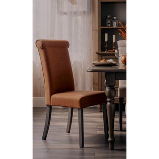 Sunvega Beige Linen and Gray Finish Side Chair with Tufted Backrest and Cushioned Seat
