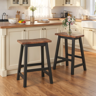 Sunvega 2-Piece Walnut Counter Height Wood Kitchen Dining Stools for Small Spaces