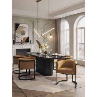 Sunvega Modern Upholstered Faux Leather Dining Chair with Geometric Metal Frame