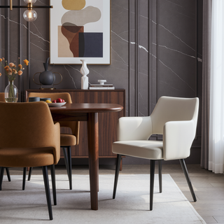 Sunvega Modern Dining Arm Chair with Leatherette Upholstery and Steel Frame