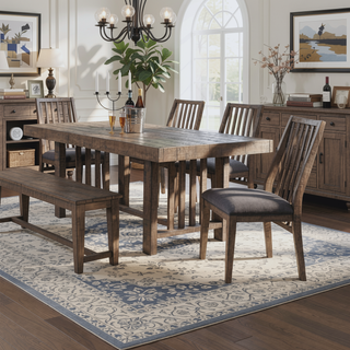 Sunvega Natural Weathering Look Wooden Side Chairs with Padded Fabric-Covered Seats