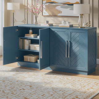 Sunvega Sideboard Buffet Cabinet with Adjustable Shelves and Silver Handles for Kitchen Dining Room