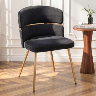 Sunvega Glam Art Deco Dining Chair with Black Velvet Upholstery and Gold Metal Accent