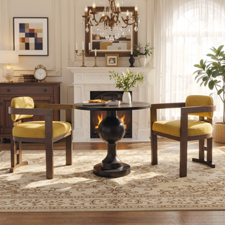 Sunvega Upholstered Rubberwood Dining Chairs with Natural-Grain Look in Yellow