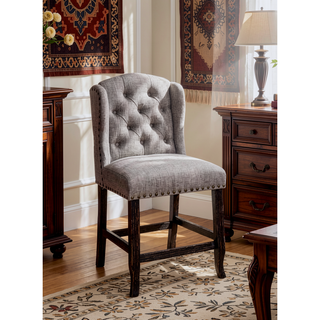 Sunvega Antique Black Finish Wingback Dining Chair with Distressed Details and Nailhead Trim