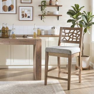 Sunvega Carmel Oak Upholstered Counter Stool with Solid Wood Frame