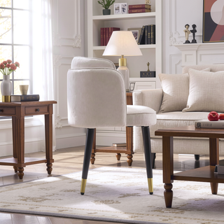 Sunvega Modern Velvet Upholstered Dining Chair with Tulip Design and Gold Tips
