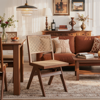 Sunvega Mid-Century Modern Side Chairs with Rattan Inserts and Curved Backrests (Set of 2)